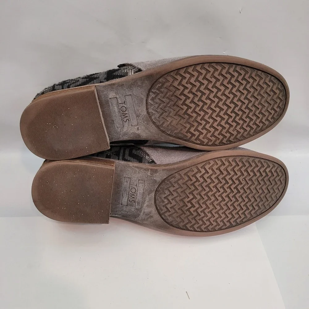 TOMS Deia Booties Womens 9 Grey Suede Woven Textile Ankle Boots Slip On